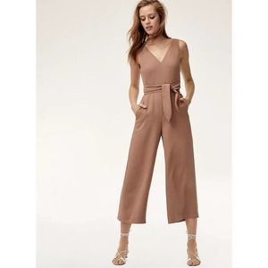 Wilfred Tie Front Wide Leg Jumpsuit Sleeveless V-Neck Size 10 - Tan Mauve